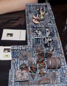 Hirst Arts Modular Dungeon.  Reaper Miniatures Brother Roberto, Alain Cavalier, Joliee Female Scribe.  Hayden by Hassle Free Miniatures.  Gamesworkshop Goblins and Zombies.