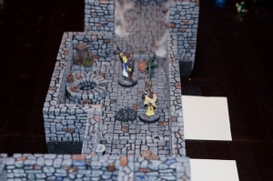 Hirst Arts Modular Dungeon.  Reaper Miniatures Brother Roberto, Alain Cavalier, Joliee Female Scribe, Thought Eater, Beetle Swarm.  Hayden by Hassle Free Miniatures.
